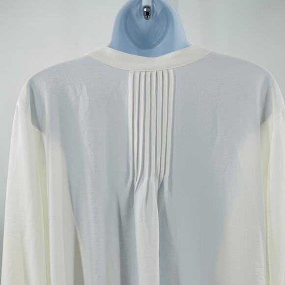Calvin Klein Ivory V-Neck Long Balloon Sleeve Sheer Flowy Career Blouse Top XL - Picture 7 of 12